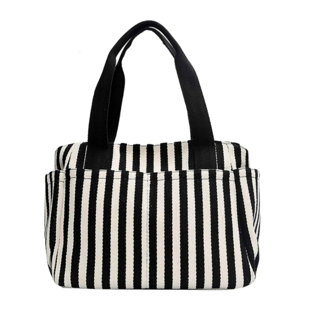 NWT Black & White 9 Pocket Canvas Zipper Top Medium Tote Bag
